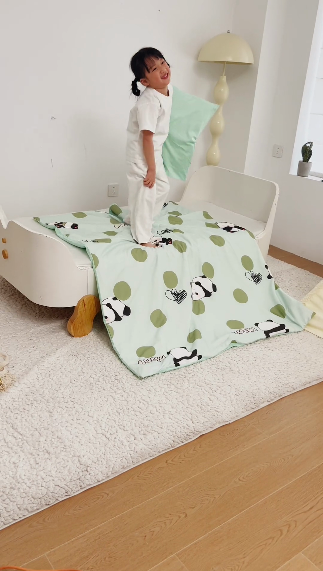 91家纺网 家纺一手货源 找家纺 艾佳宝贝 2025A类儿童全棉多功能单被套可拆式夏被四季被子 lucky熊猫