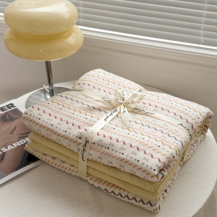 91家纺网 家纺一手货源 找家纺 塔塔家居  2025新款全棉纯棉双层纱被套单品单被套被套单件 波浪条