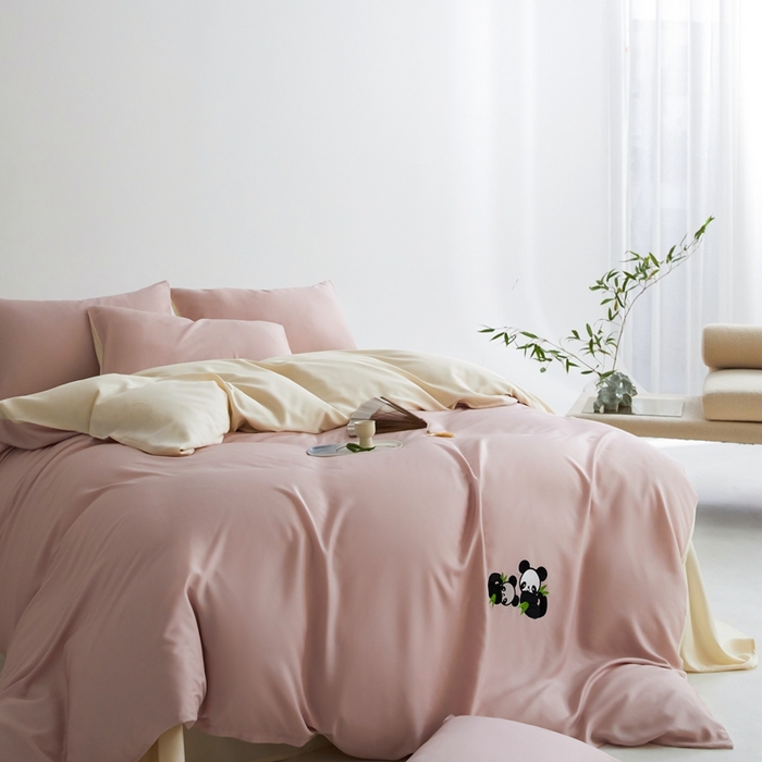 91家纺网 家纺一手货源 找家纺 金奇达家纺 2025新款竹玉清丝四件套-墨隐竹笙【标准号全网控价（折后券后）不低于228元】 墨隐竹笙-粉