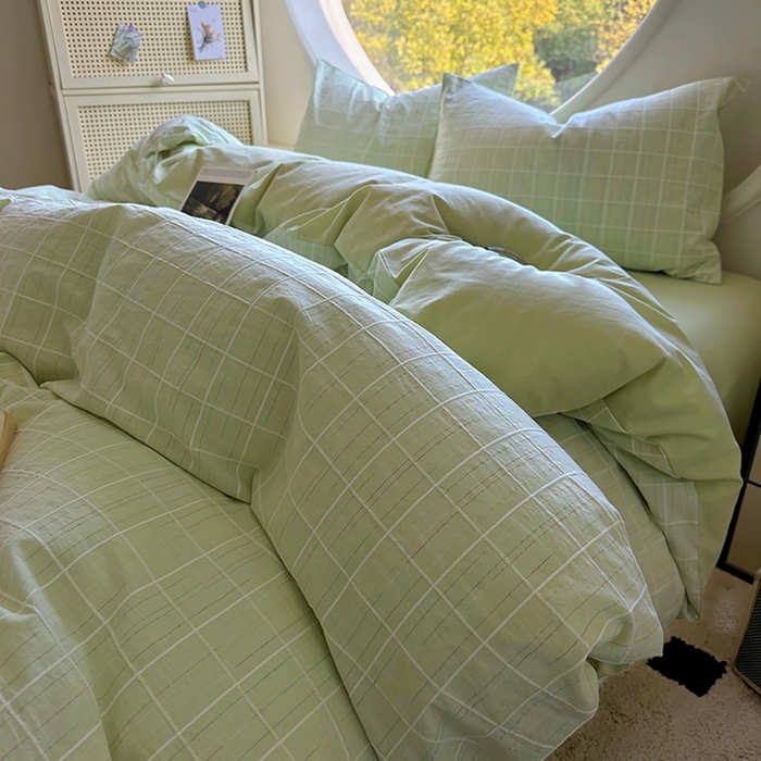 91家纺网 家纺一手货源 找家纺 田野 2025新款全棉水洗棉提花锦绣系列四件套 锦绣-绿