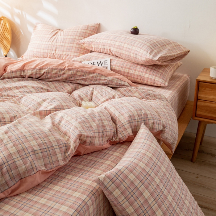 91家纺网 家纺一手货源 找家纺 2025新款A类色织水洗棉单被套 凯利咖