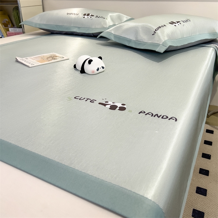 91家纺网 家纺一手货源 找家纺 星座家纺 2025新款600D熊猫烫画冰丝凉席三件套 清凉绿