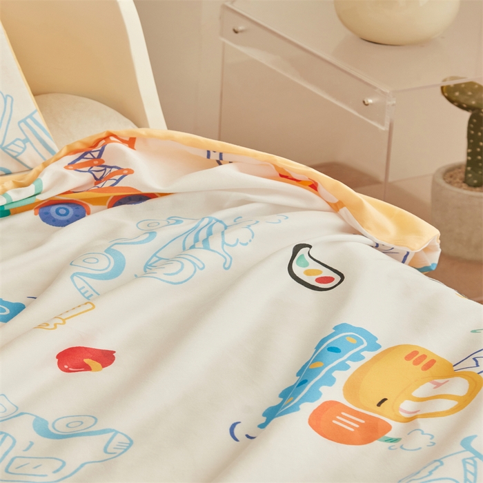 91家纺网 家纺一手货源 找家纺 艾佳宝贝 2025A类儿童全棉多功能单被套可拆式夏被四季被子 工程小车