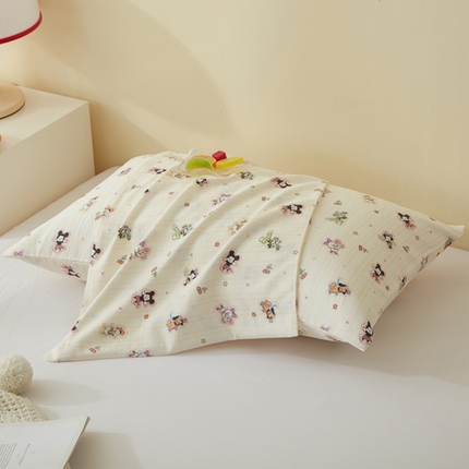 91家纺网 家纺一手货源 找家纺 2025款A类母婴级全棉双层纱枕套_4032 美好心情