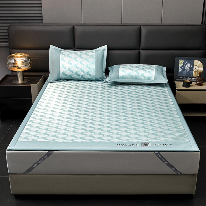 91家纺网 家纺一手货源 找家纺 全季家居 2025新款5A抗菌3D立体冰柔凉感冰丝席 菱形-水绿 床席款