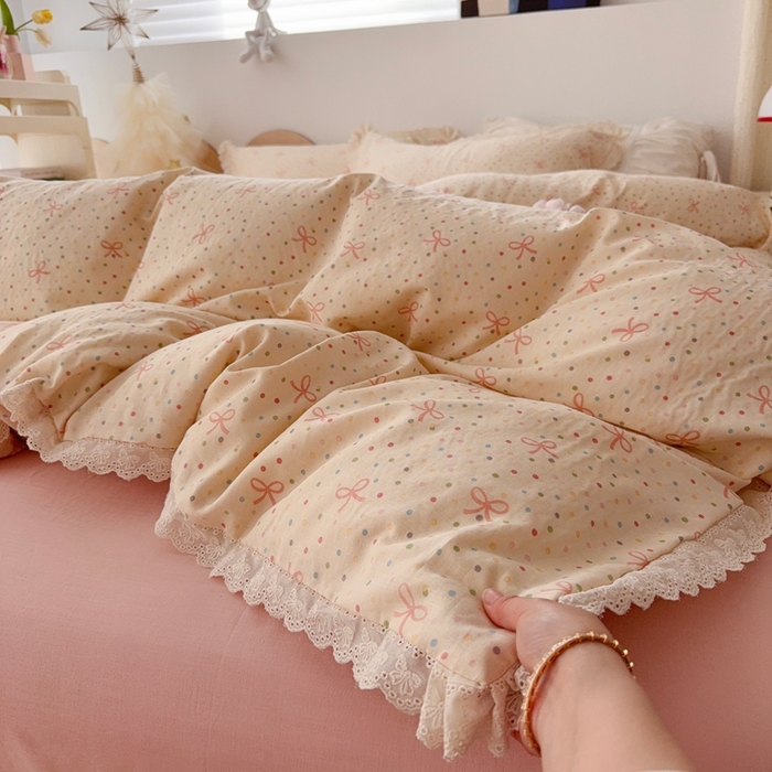 91家纺网 家纺一手货源 找家纺 于果 2025新款全棉双层纱花边款 奶油派