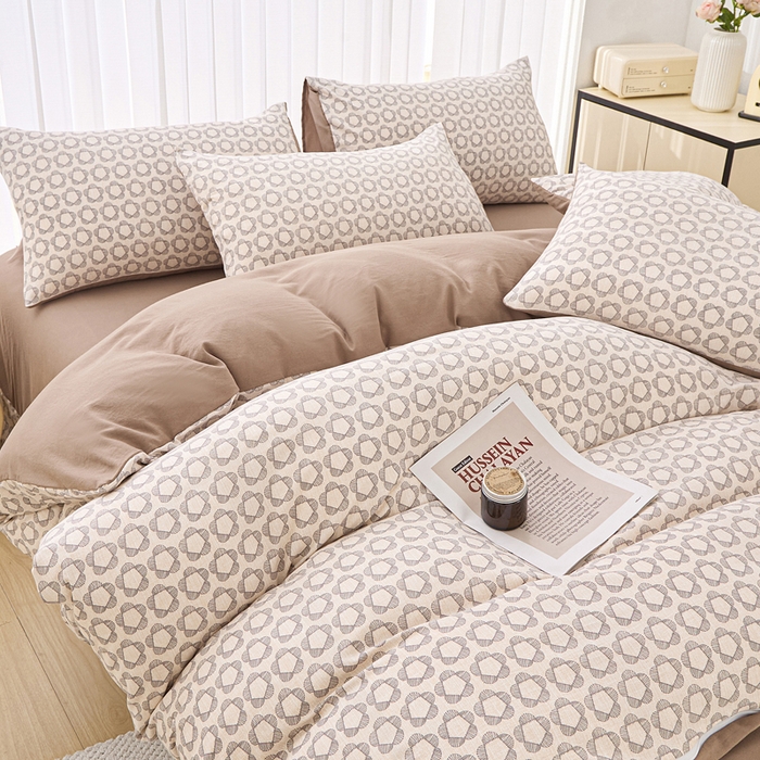 91家纺网 家纺一手货源 找家纺 （总）蕾诺家纺 2025新款直播新款A类有氧提花云纱棉圆角吊边工艺四件套学生三件套