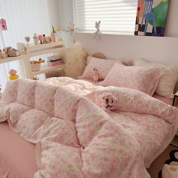 91家纺网 家纺一手货源 找家纺 于果 2025新款全棉双层纱花边款 欧若拉