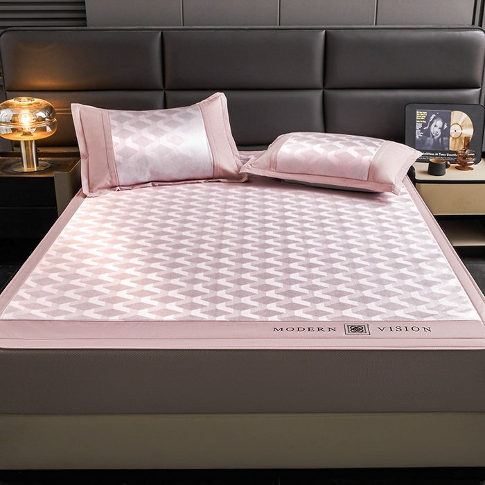 91家纺网 家纺一手货源 找家纺 全季家居 2025新款5A抗菌3D立体冰柔凉感冰丝席 菱形-淡粉 床笠款