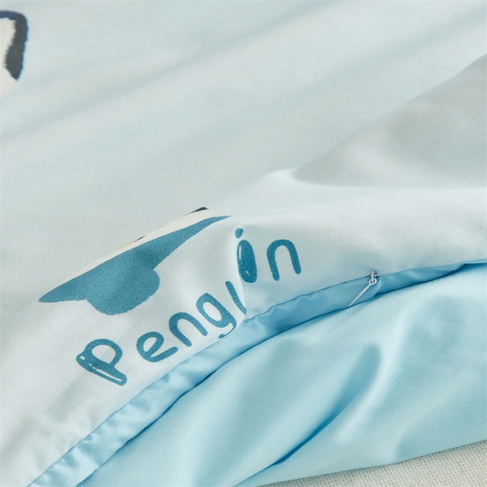 91家纺网 家纺一手货源 找家纺 艾佳宝贝 2025A类儿童全棉多功能单被套可拆式夏被四季被子 乖萌小企鹅