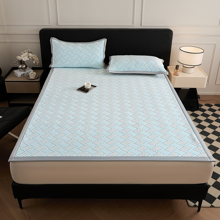 91家纺网 家纺一手货源 找家纺 2025新款韩国外贸爆款加厚PE中分子凉感豆豆软席 时空蓝-床席款