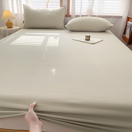 耀悦家纺 2025新款A类人字纹提花水洗棉单品系列-单床笠 人字纹-浅咖