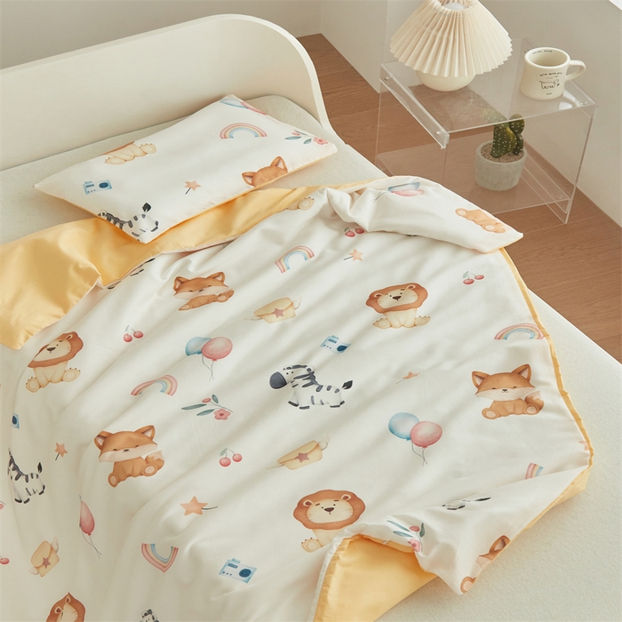 91家纺网 家纺一手货源 找家纺 艾佳宝贝 2025A类儿童全棉多功能单被套可拆式夏被四季被子 萌趣动物园