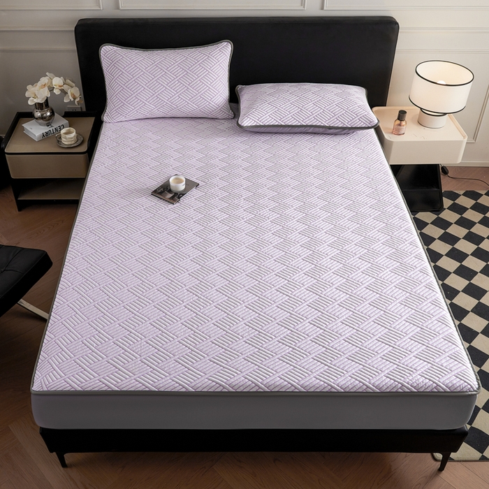 91家纺网 家纺一手货源 找家纺 2025新款韩国外贸爆款加厚PE中分子凉感豆豆软席 时空紫-床笠款