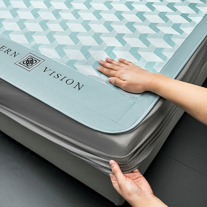 91家纺网 家纺一手货源 找家纺 全季家居 2025新款5A抗菌3D立体冰柔凉感冰丝席 菱形-水绿 床笠款