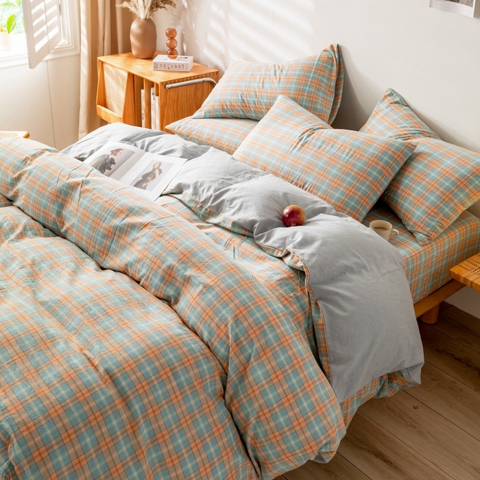 91家纺网 家纺一手货源 找家纺 2025新款A类色织水洗棉单被套 芳华绿