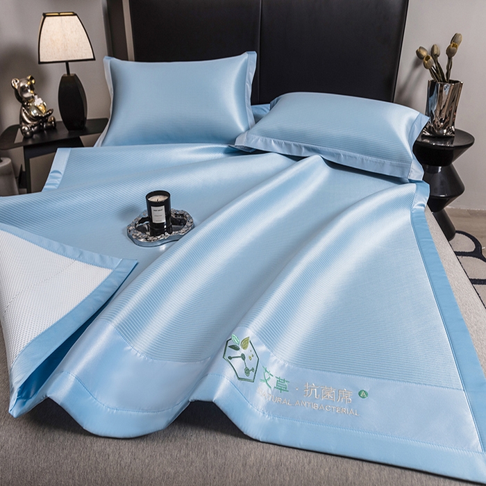 91家纺网 家纺一手货源 找家纺 全季家居 2025新款5A加厚加密艾草碳光席冰丝席 床席-雾蓝