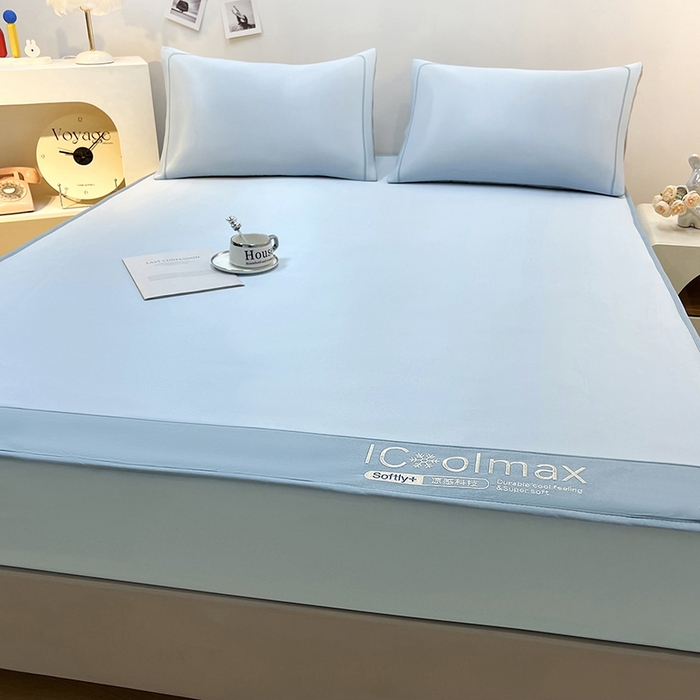 91家纺网 家纺一手货源 找家纺 全季家居 2025新款5A抗菌ICE系列凉感冰丝席 天蓝 床笠款