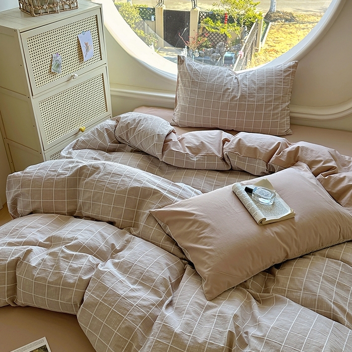 91家纺网 家纺一手货源 找家纺 田野 2025新款全棉水洗棉提花锦绣系列四件套 锦绣-卡其