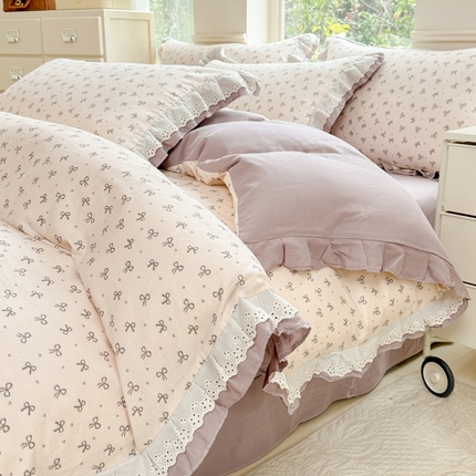 91家纺网 家纺一手货源 找家纺 （总）晨晨家纺2025新款全棉双层花边双层纱四件套