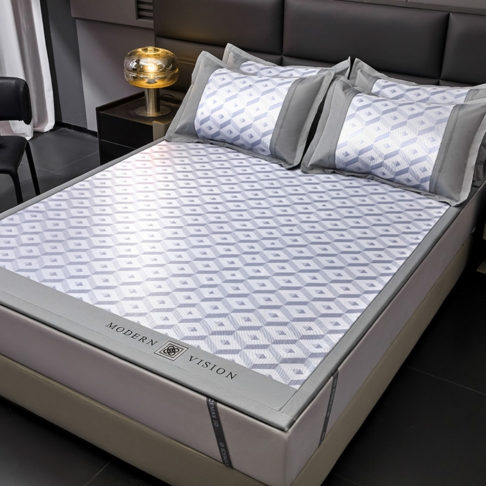 91家纺网 家纺一手货源 找家纺 全季家居 2025新款5A抗菌3D立体冰柔凉感冰丝席 格调-天蓝 床席款