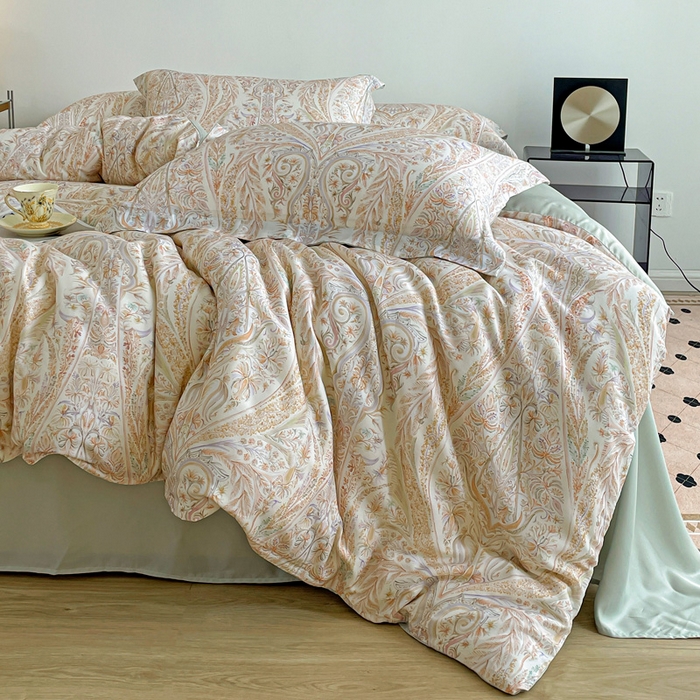 91家纺网 家纺一手货源 找家纺 棉生活家纺 2025新款天丝莱赛尔印花四件套 莉格西塔