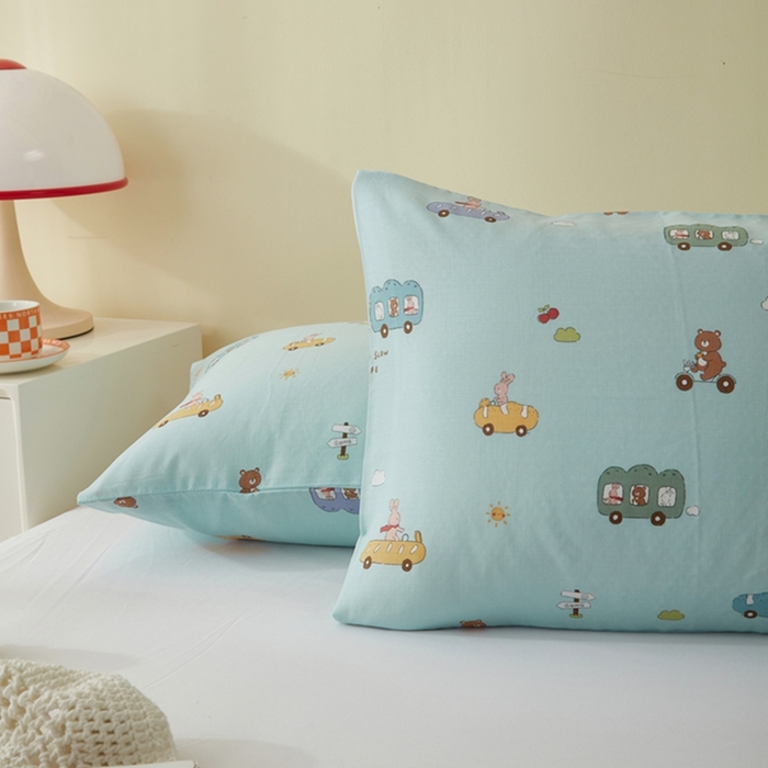 91家纺网 家纺一手货源 找家纺 2025款A类母婴级全棉双层纱枕套_4032 巴士车绿