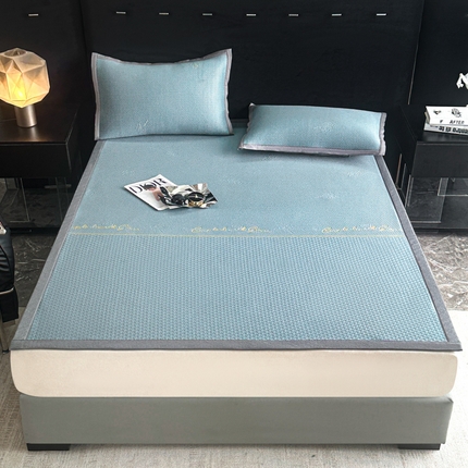 91家纺网 家纺一手货源 找家纺 （总）2025新款提花冰豆豆凉席床笠床席三件套幸运草系列