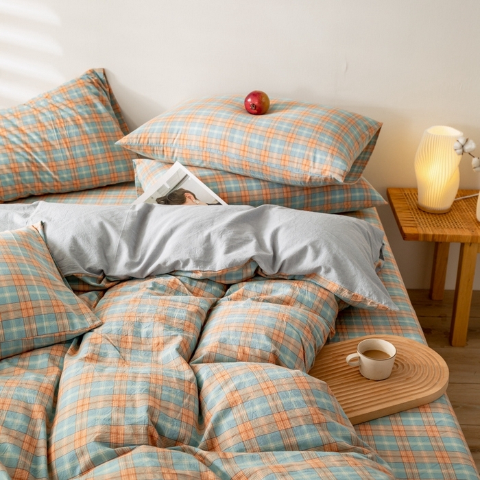 91家纺网 家纺一手货源 找家纺 2025新款A类色织水洗棉单被套 芳华绿