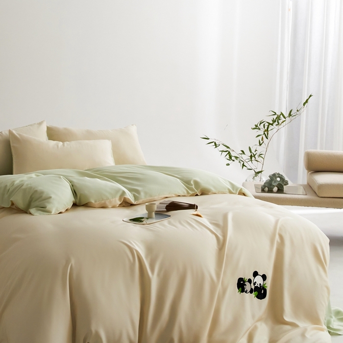 91家纺网 家纺一手货源 找家纺 （总）金奇达家纺 2025新款竹玉清丝四件套-墨隐竹笙【标准号全网控价（折后券后）不低于228元】