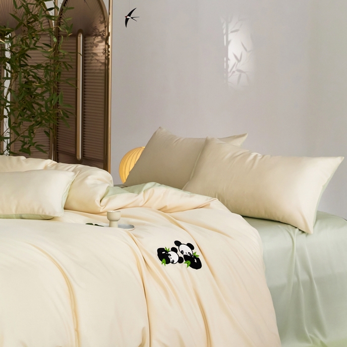 91家纺网 家纺一手货源 找家纺 （总）金奇达家纺 2025新款竹玉清丝四件套-墨隐竹笙【标准号全网控价（折后券后）不低于228元】