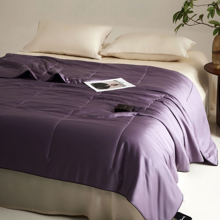 91家纺网 家纺一手货源 找家纺 朵美 2025新款60支天丝纯色夏被被子被芯 烟紫