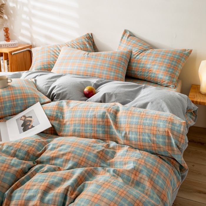 91家纺网 家纺一手货源 找家纺 2025新款A类色织水洗棉单被套 芳华绿