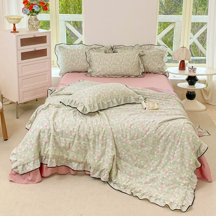 91家纺网 家纺一手货源 找家纺 （总）仟网汇 2025新款赫本针织双层纱夏被夏凉被空调被床盖四件套单夏被单床盖单品