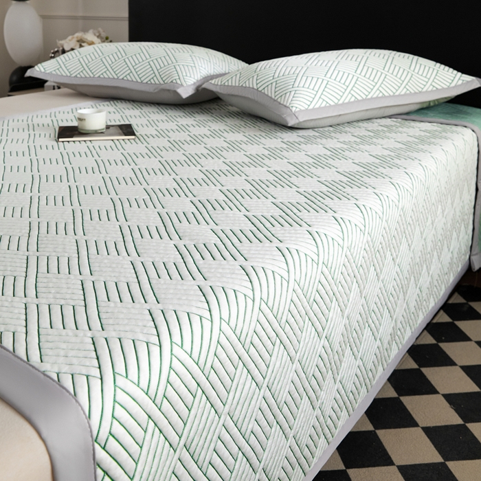 91家纺网 家纺一手货源 找家纺 2025新款韩国外贸爆款加厚PE中分子凉感豆豆软席 时空绿-床席款