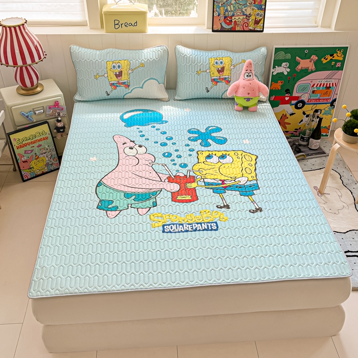 91家纺网 家纺一手货源 找家纺 金爱家 2025新款海绵宝宝乳胶凉席床席款凉席席子 床席款-+泡泡海绵宝宝