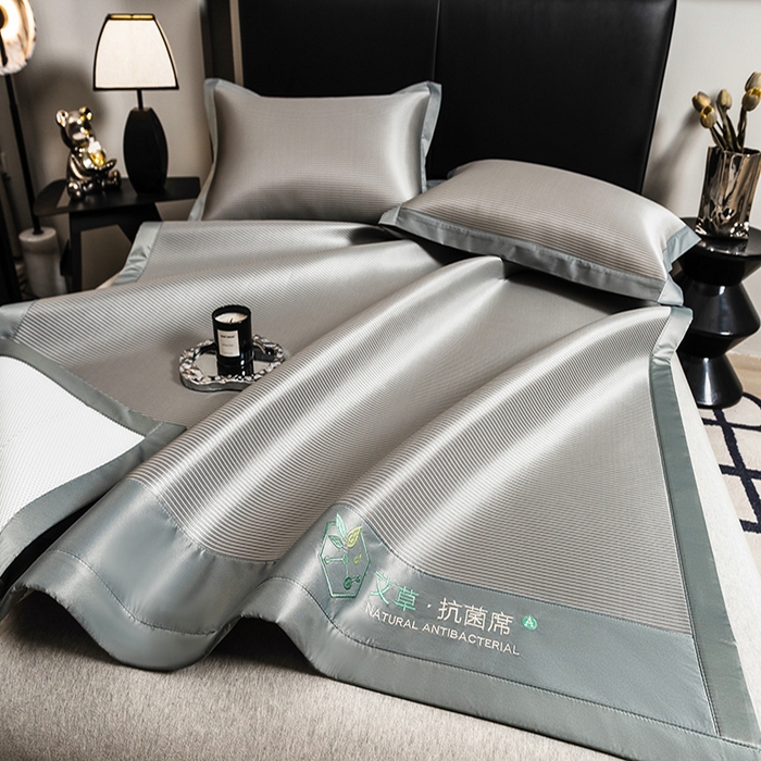91家纺网 家纺一手货源 找家纺 全季家居 2025新款5A加厚加密艾草碳光席冰丝席 床席-浅灰