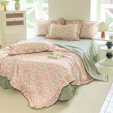 仟网汇 2025新款赫本针织双层纱夏被夏凉被空调被床盖四件套单夏被单床盖单品 沐晴