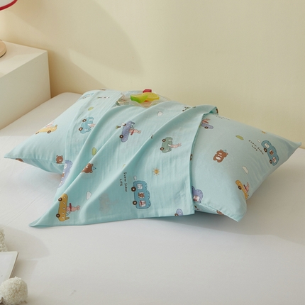 91家纺网 家纺一手货源 找家纺 2025款A类母婴级全棉双层纱枕套_4032 巴士车绿