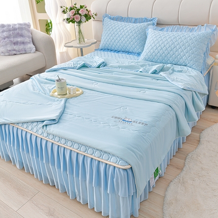 91家纺网 家纺一手货源 找家纺 （总）民新家纺 2025新款凉感丝床裙款乳胶凉席夏被四件套凉席三件套