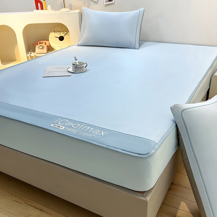 91家纺网 家纺一手货源 找家纺 全季家居 2025新款5A抗菌ICE系列凉感冰丝席 天蓝 床笠款