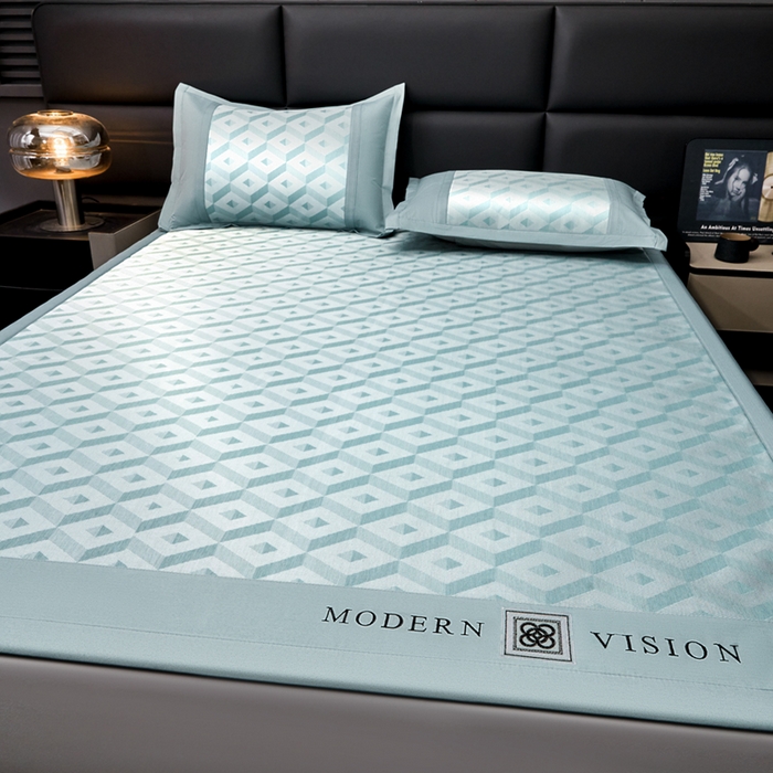 91家纺网 家纺一手货源 找家纺 全季家居 2025新款5A抗菌3D立体冰柔凉感冰丝席 格调-水绿 床席款