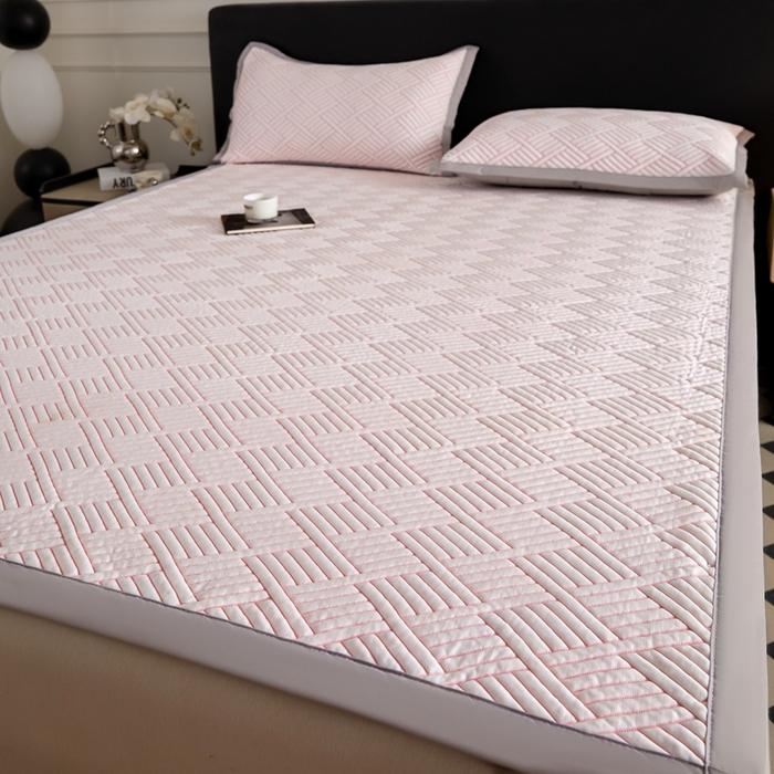 91家纺网 家纺一手货源 找家纺 2025新款韩国外贸爆款加厚PE中分子凉感豆豆软席 时空粉-床席款