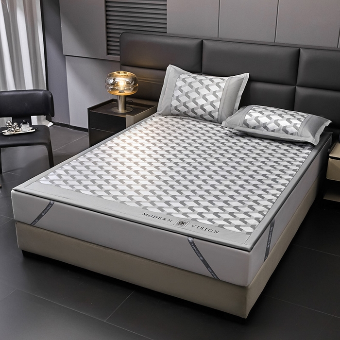 91家纺网 家纺一手货源 找家纺 全季家居 2025新款5A抗菌3D立体冰柔凉感冰丝席 菱形-银灰 床席款