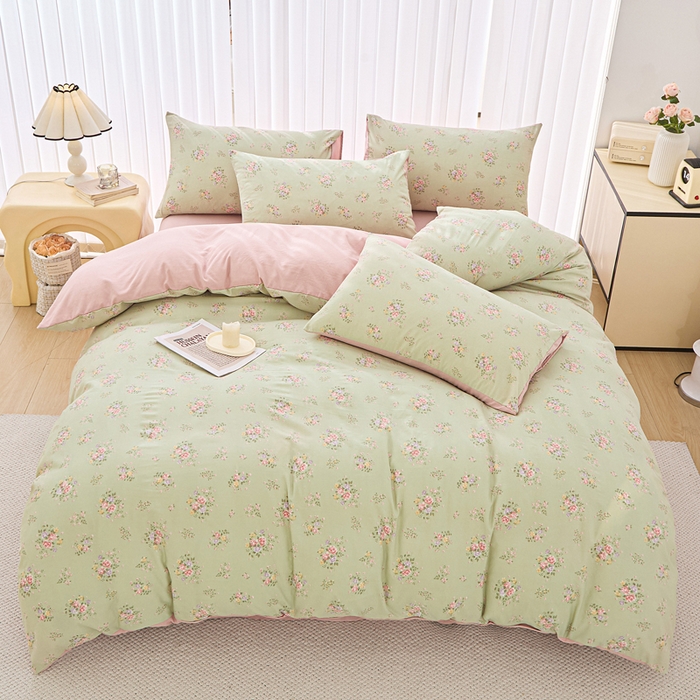 91家纺网 家纺一手货源 找家纺 蕾诺家纺 2025新款直播新款A类有氧提花云纱棉圆角吊边工艺四件套学生三件套 晴天