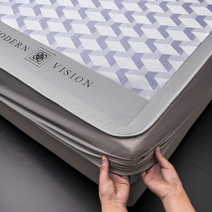 91家纺网 家纺一手货源 找家纺 全季家居 2025新款5A抗菌3D立体冰柔凉感冰丝席 菱形-天蓝 床笠款