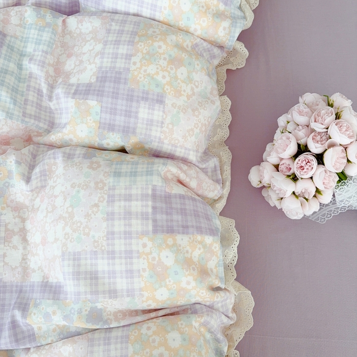 91家纺网 家纺一手货源 找家纺 于果 2025新款全棉双层纱花边款 山花浪漫