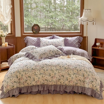 2025新款全棉数码印花双层纱床盖系列 玫瑰花语