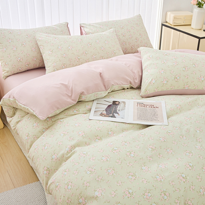 91家纺网 家纺一手货源 找家纺 蕾诺家纺 2025新款直播新款A类有氧提花云纱棉圆角吊边工艺四件套学生三件套 陌上花开