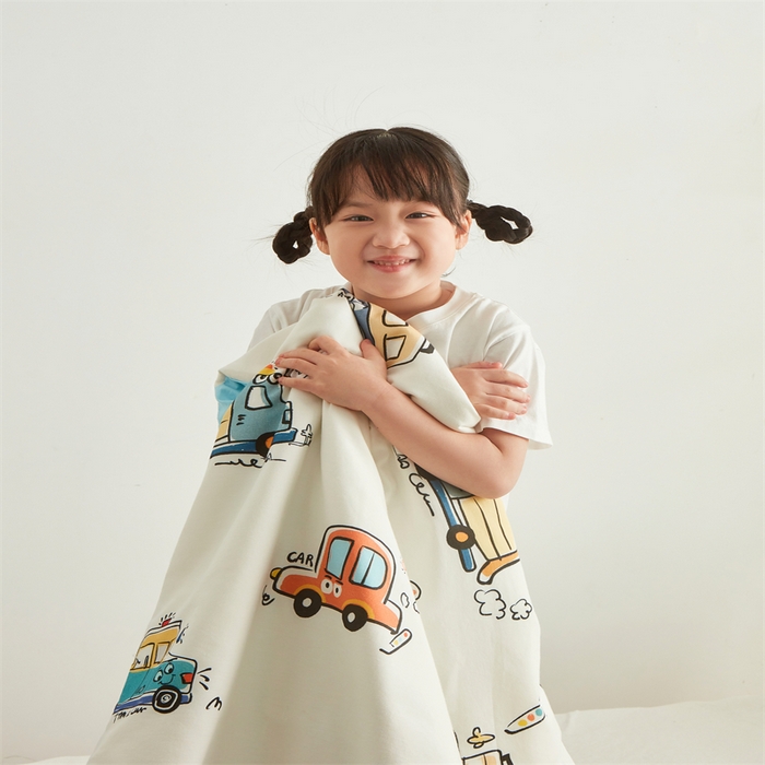 91家纺网 家纺一手货源 找家纺 艾佳宝贝 2025A类儿童全棉多功能单被套可拆式夏被四季被子 巴士汽车